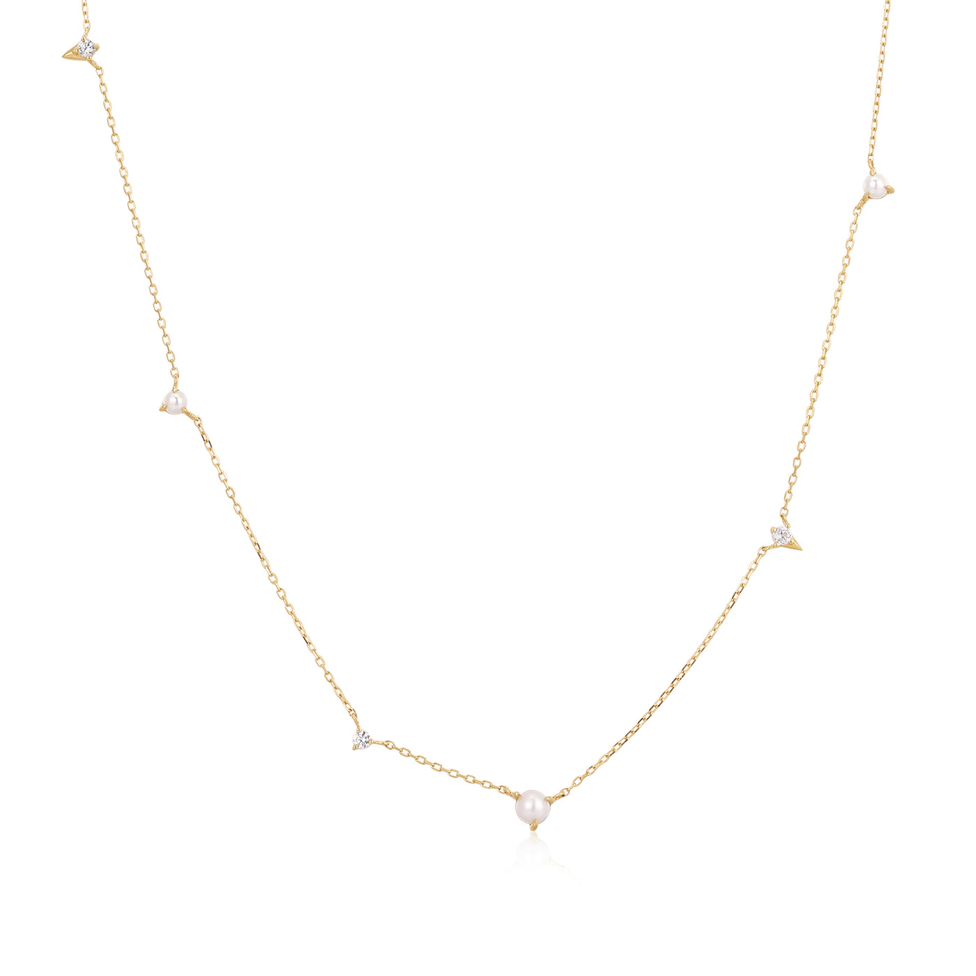 SABRINA  Pearl and White Sapphire Asymmetrical Station Necklace