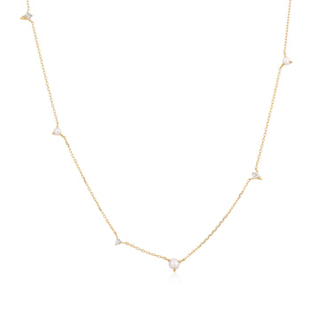 SABRINA Pearl and White Sapphire Asymmetrical Station Necklace