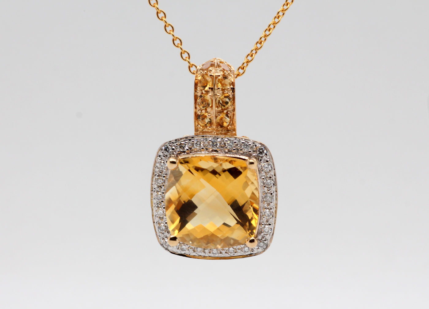 Estate 14KY 5.50 Cttw Citrine and Diamond pendant, .25 Cttw J-SI2