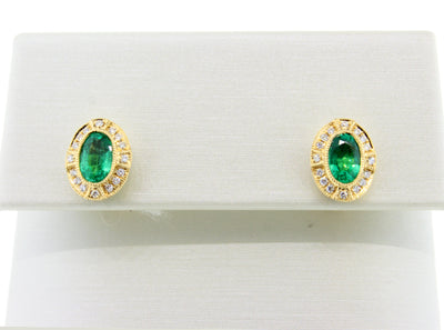 18KY .83 Cttw Emerald and Diamond Earrings, .11 Cttw