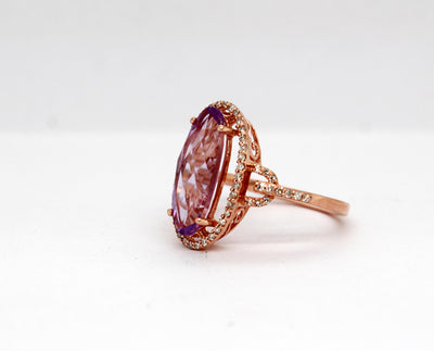 14KR 2.60 Ct Amethyst and .33 Cttw Diamond Ring H in Color and SI1 in