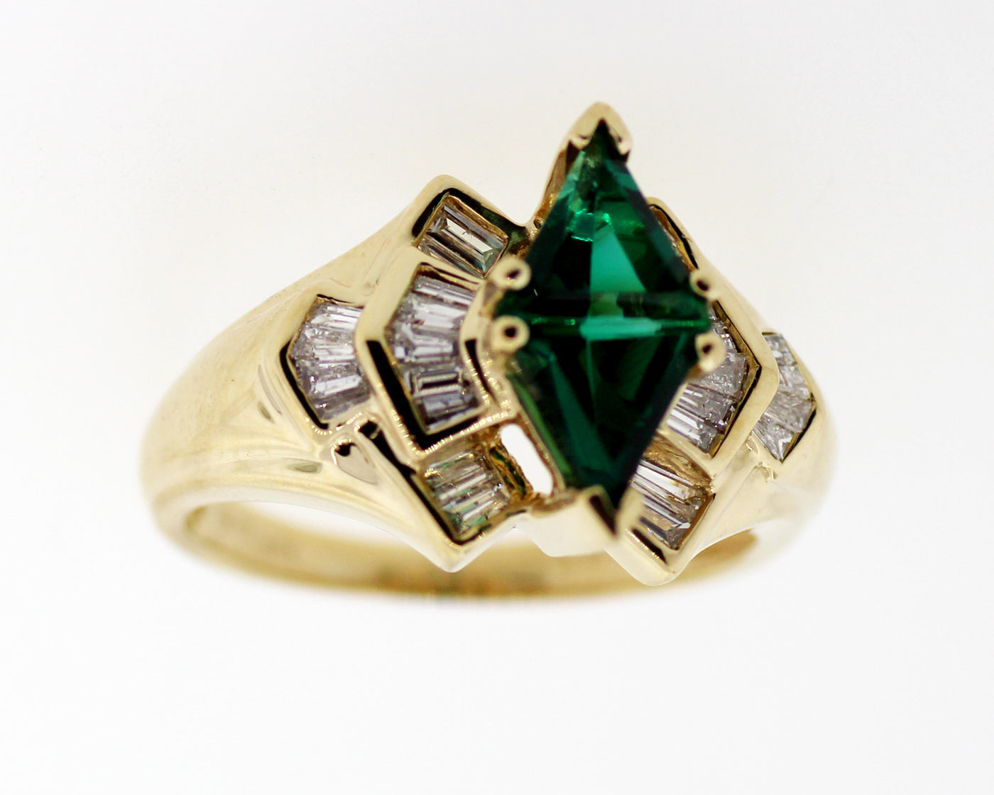 Estate 14KY Created Emerald And .50 Cttw Diamond Fashion Ring,