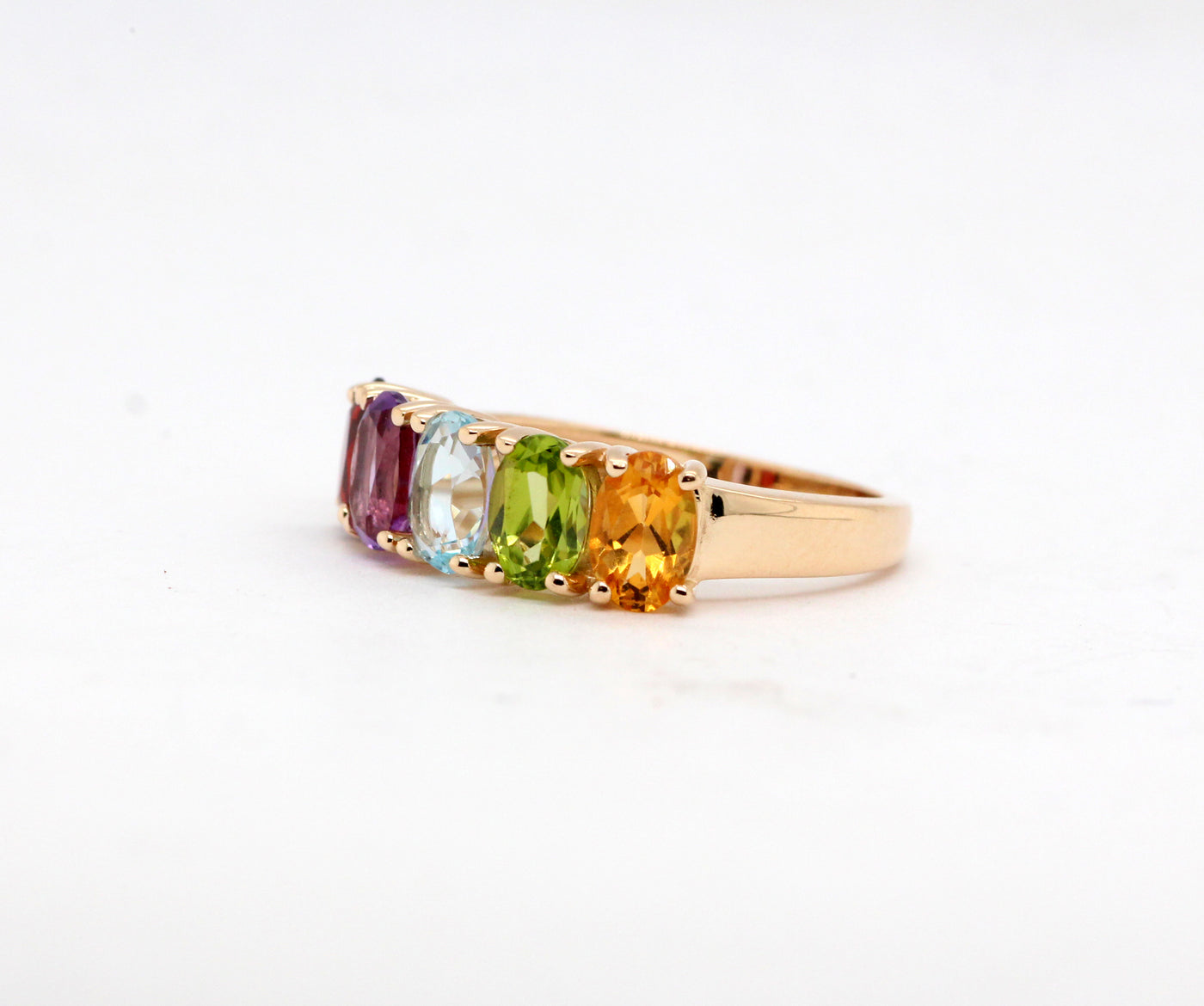 Estate 14KY Citrine, Peridot, Blue Topaz, Amethyst and Garnet Ring