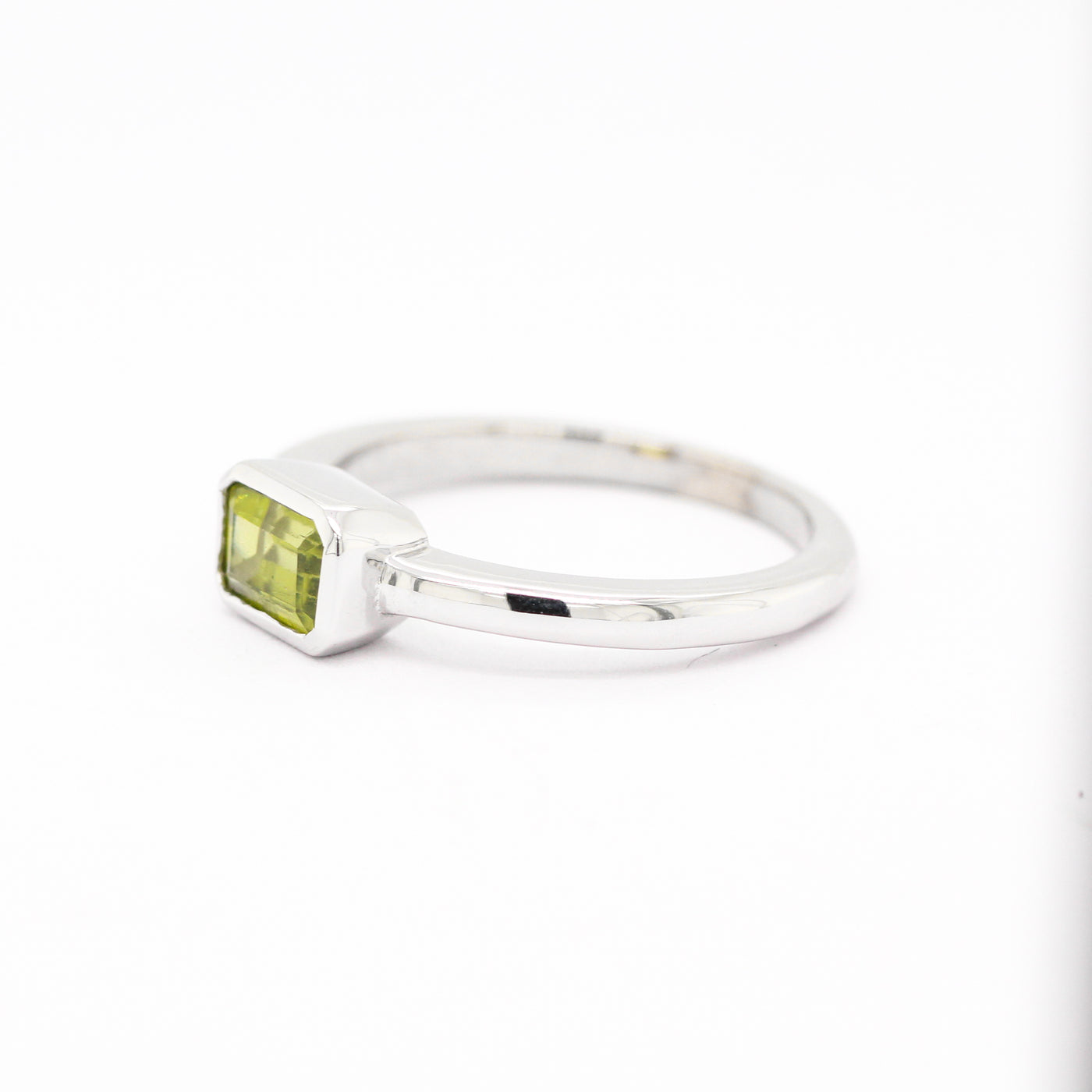 14KW Emerald Cut Peridot Ring