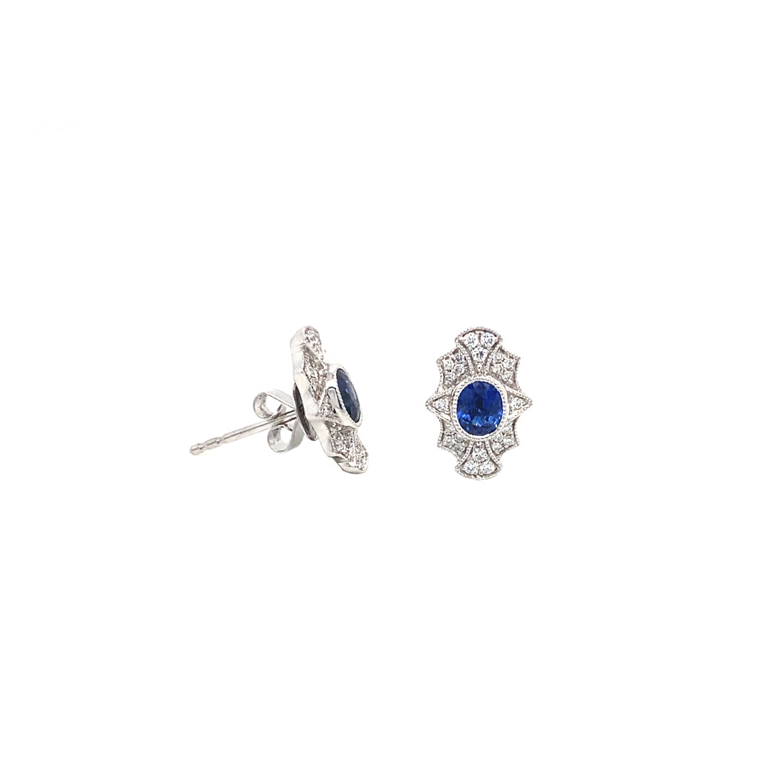 18KW .60 Cttw Sapphire and .15 Cttw Diamond Earrings