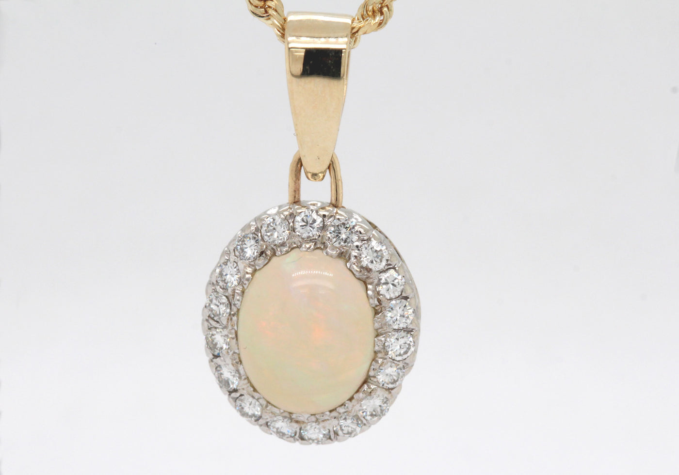 Estate 14KTT 3.00 Ct Opal and .36 Cttw Diamond Pendant
