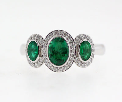 14KW Emerald And Diamond Ring