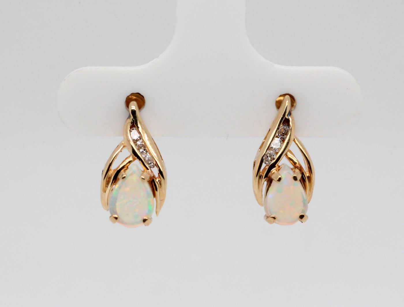 Estate 14KY .70 Cttw Opal and Diamond Earrings