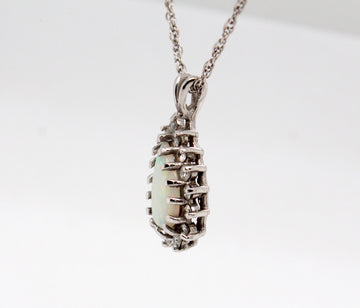 Estate 14KW 1.25 Ct Opal and .53 Cttw Diamond Pendant