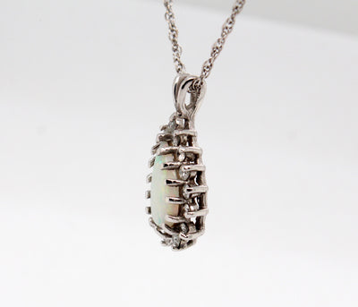 Estate 14KW 1.25 Ct Opal and .53 Cttw Diamond Pendant
