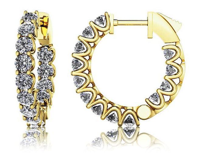 14KY 1.03 CTTW Diamond In and Out hoop earrings, H-SI1