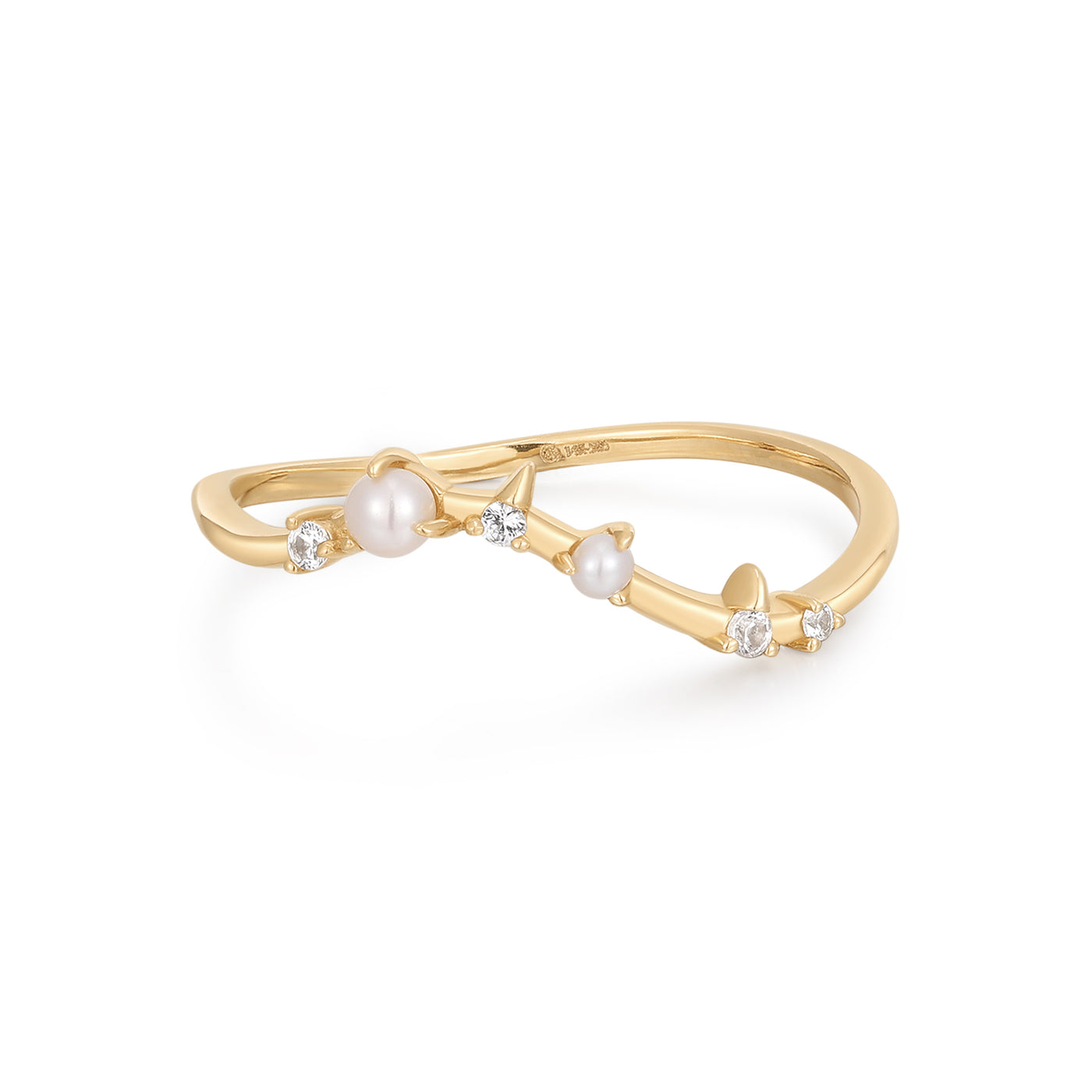 ADELLA Pearl and White Sapphire Curved Ring