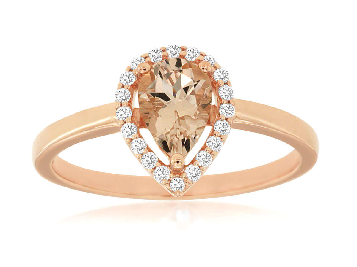 14KR .65 CT MORGANITE AND DIAMOND RING, .12 CTTW G-SI1