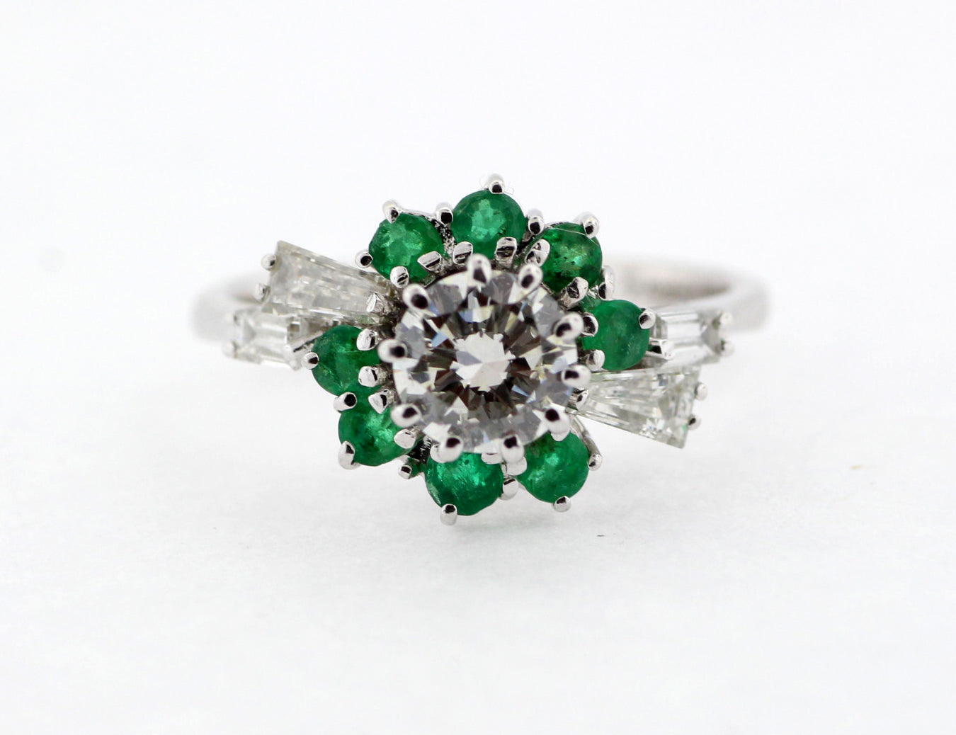 Estate 18KW 1.16 Cttw Diamond And Emerald Wedding Ring