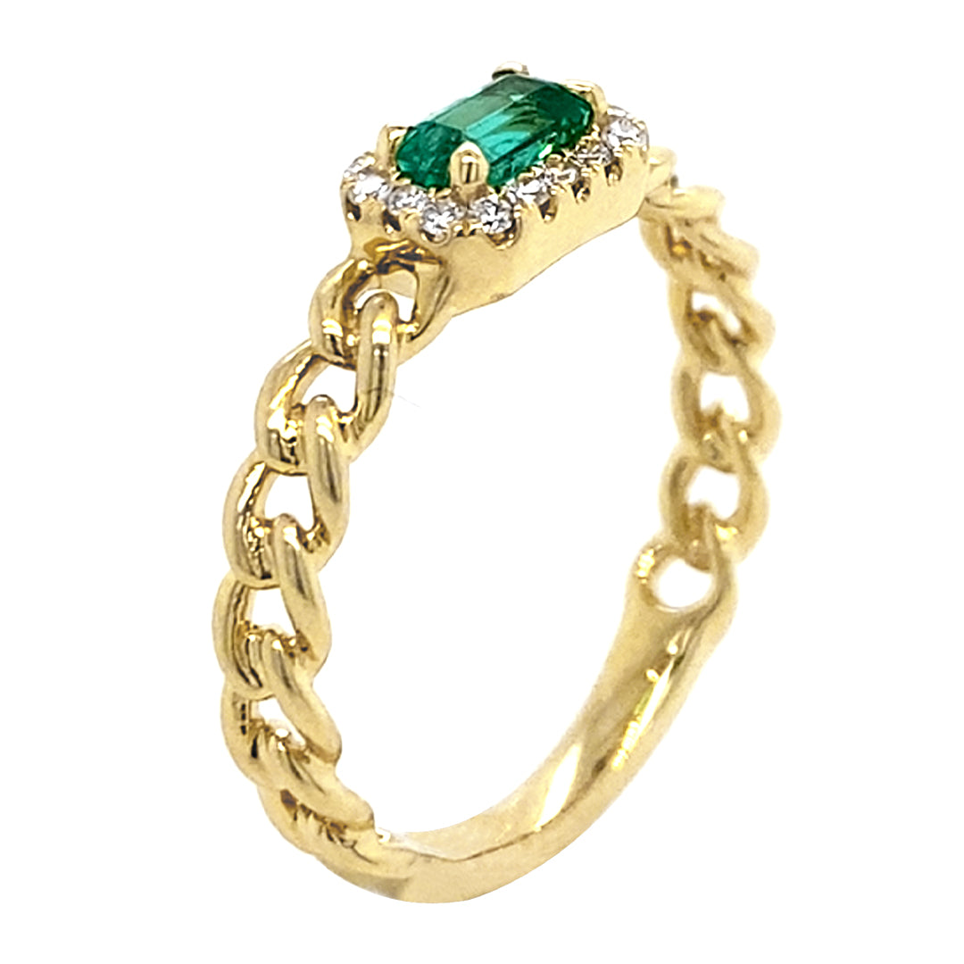 18KY .29 Ct Emerald and .10 Cttw Diamond Ring