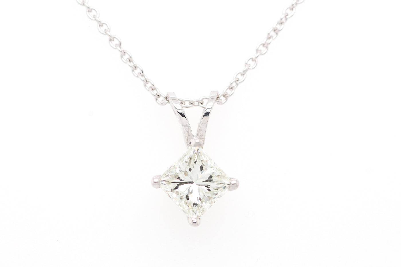 14KW .63 CT PRINCESS CUT SOLITAIRE PENDANT H-SI2