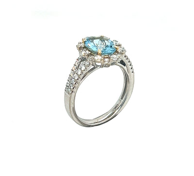 18KTT 1.48 Ct Aquamarine and Diamond Ring