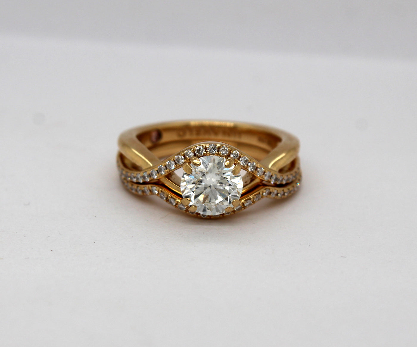 Estate 18KY Diamond Engagement Ring with 1.22 Ct Round Brilliant Cente