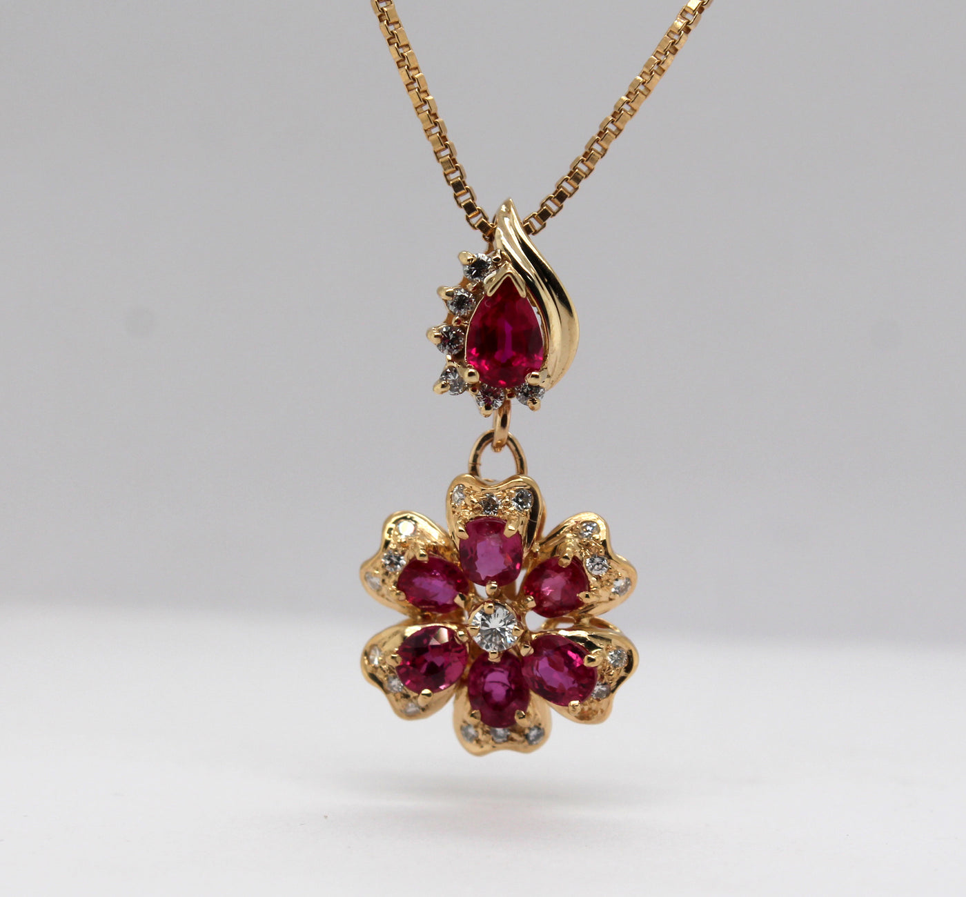 Estate 14KY 1.70 Cttw Created Ruby and .37 Cttw Diamond Pendant G in C