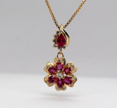 Estate 14KY 1.70 Cttw Created Ruby and .37 Cttw Diamond Pendant G in C