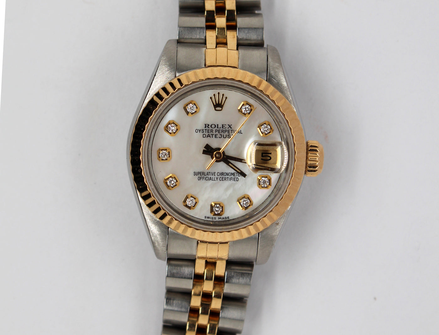 Ladies Two Tone Rolex OysterPerpetual DateJust White Diamond Aftermark