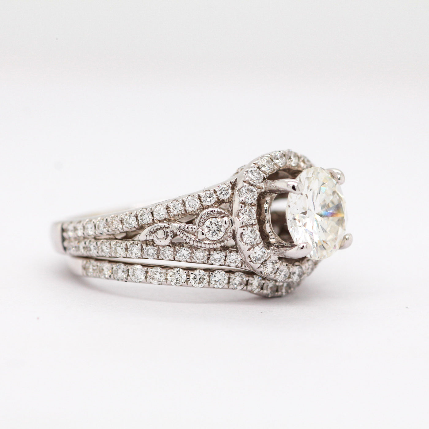 14KW 1.71 CTTW DIAMOND WEDDING SET 1.04 CT CTR H-SI1 N1100