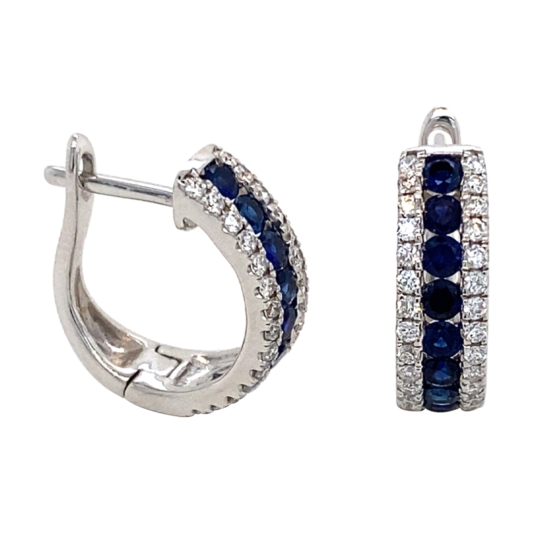 18KW .63 Cttw Sapphire and .32 Cttw Diamond Earrings