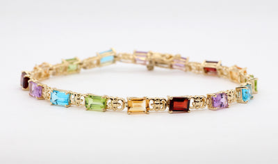 Estate 14KY Multi Stone Bracelet with Amethyst, Citrine, Garnet, Perid