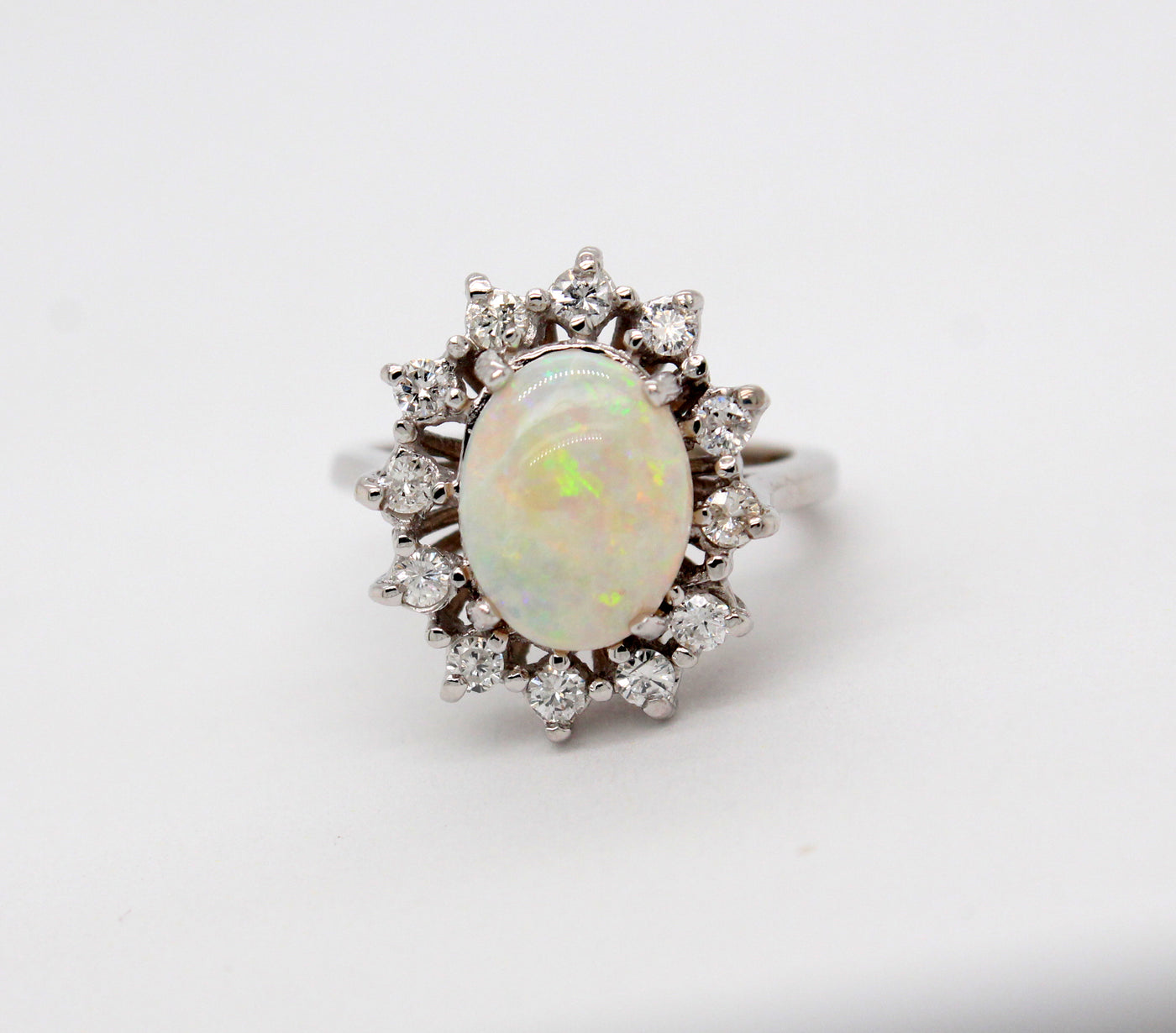 Estate 14KW 1.65 Ct Opal and .30 Cttw Diamond Ring