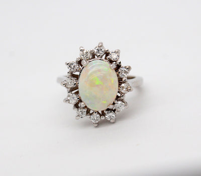 Estate 14KW 1.65 Ct Opal and .30 Cttw Diamond Ring