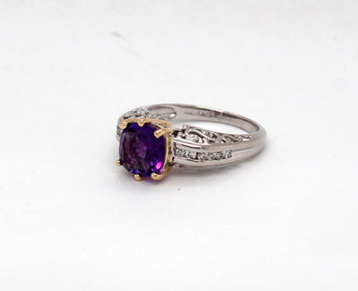 Estate 14KTT 2.50 Ct Amethyst and .10 Cttw Diamond Ring G in Color and