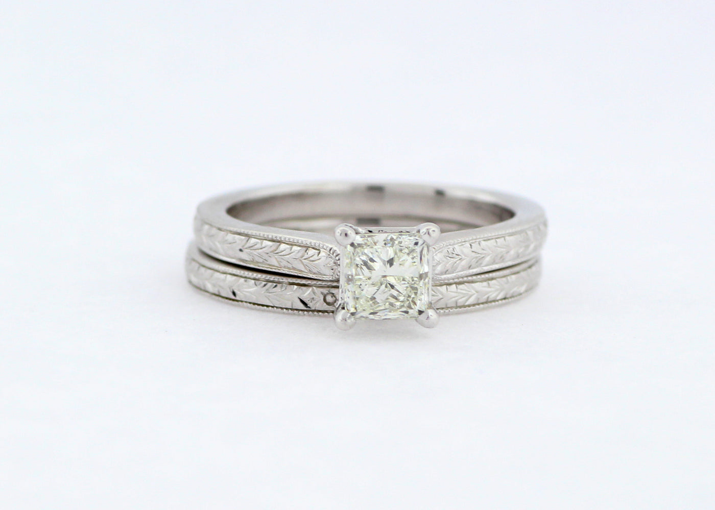 14KW .72 Ct Princess Cut Diamond Wedding Set