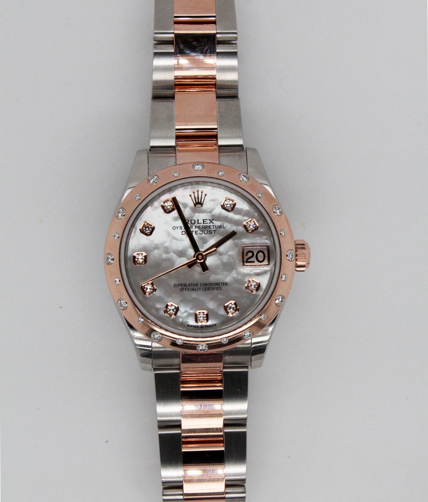 Mid Size Rose Gold/Stainless Rolex Oysterperpetual Datejust MOP Dial