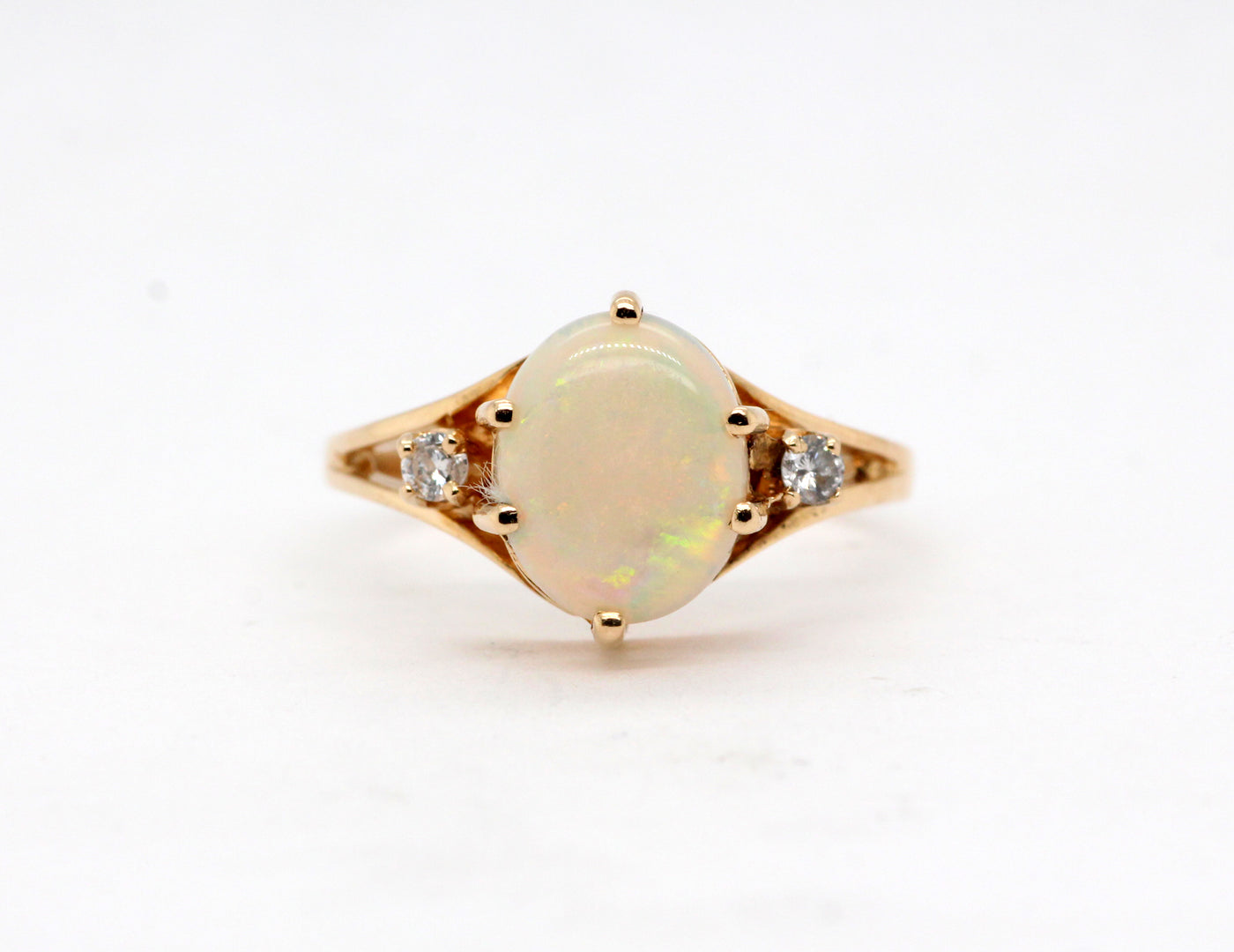 Estate 14KY 1.85 Ct Opal and Diamond Ring