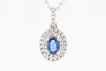 14KW .48 CT SAPPHIRE AND DIAMOND PENDANT, .20 CTTW, H-SI2