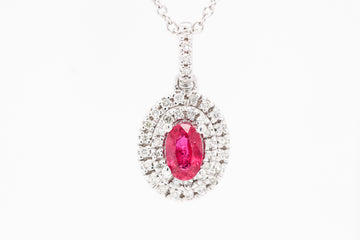 14KW .64 CT RUBY AND DIAMOND PENDANT, .20 CTTW, H-SI2