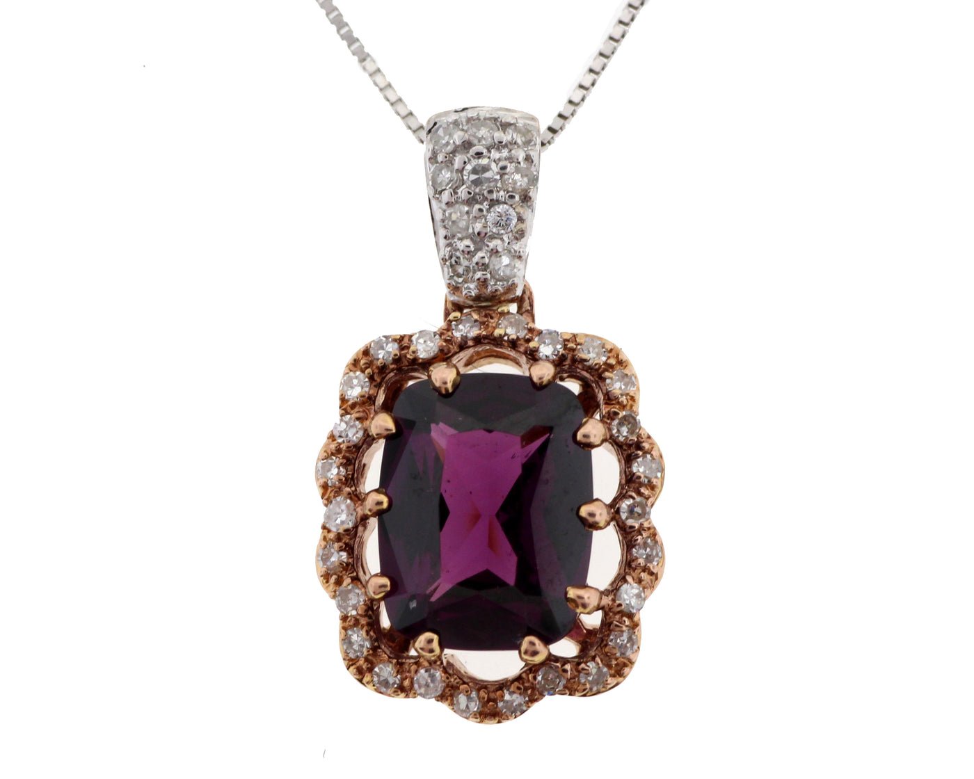 14KTT RHODOLITE GARNET AND DIAMOND PENDANT