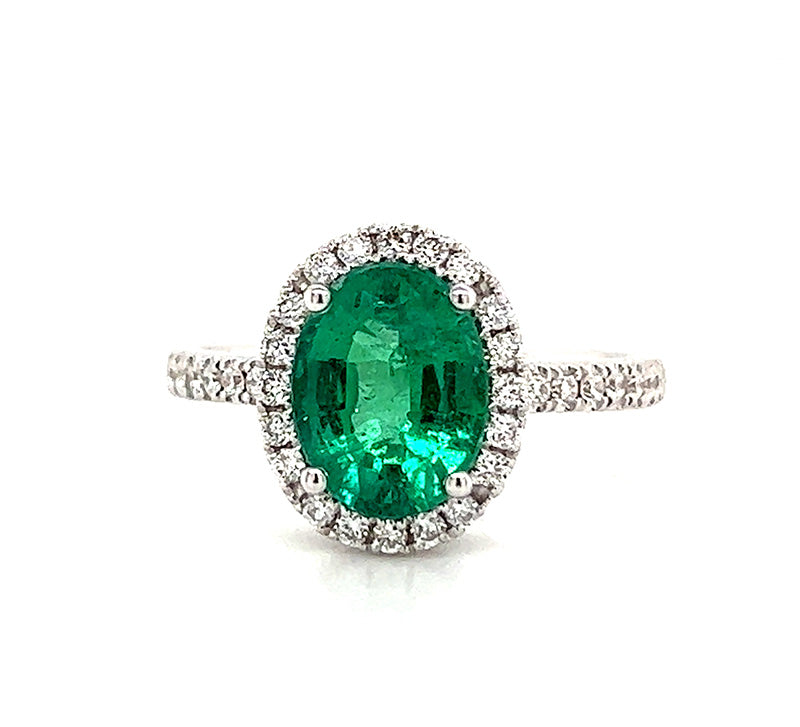 18KW 1.91 Ct Emerald and .30 Cttw Diamond ring