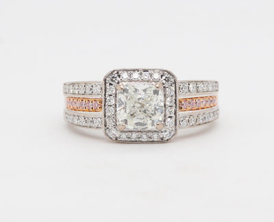 18KTT "Simon G" 1.39 Cttw Diamond  Engagement ring, 1.00 Ct Cushion cu
