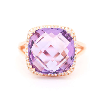 14KR 5.87 CT AMETHYST AND DIAMOND RING, .25 CTTW