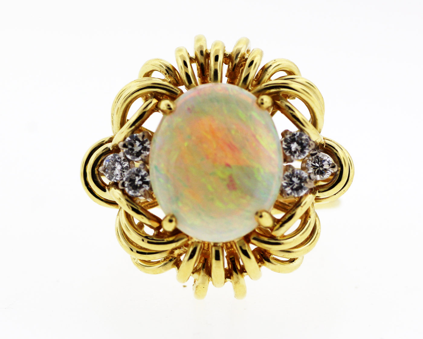 18KY OPAL AND DIAMOND RING .24CTTW