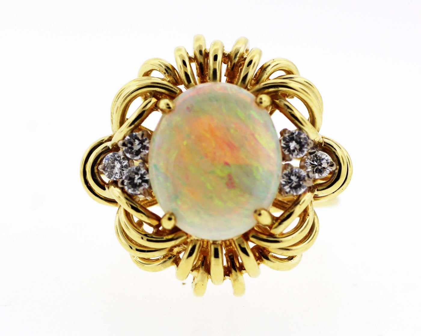 18KY OPAL AND DIAMOND RING .24CTTW
