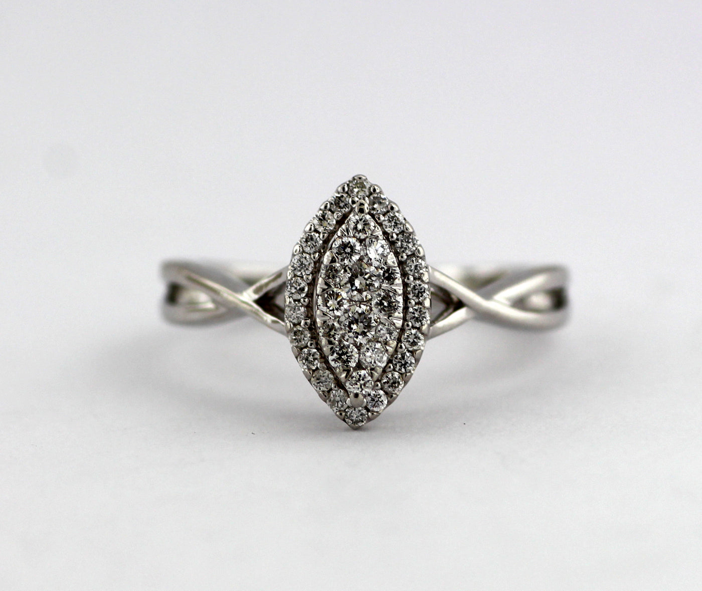 14KW .33 Cttw Diamond Marquise Style Cluster Ring H-SI1