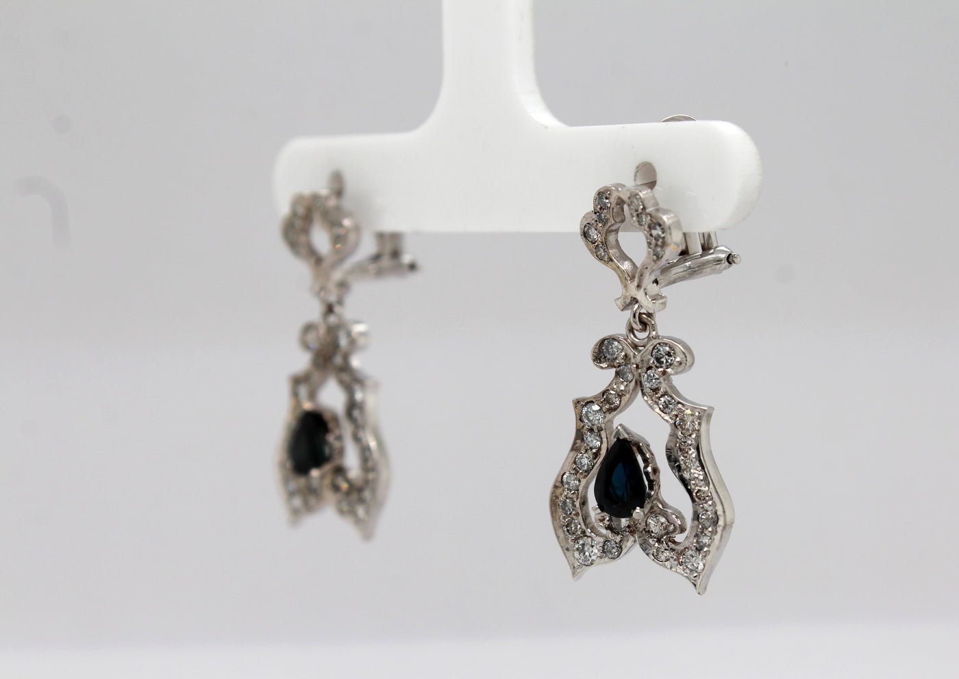 Estate 14KW .80 Cttw Sapphire and .50 Cttw Diamond Earrings