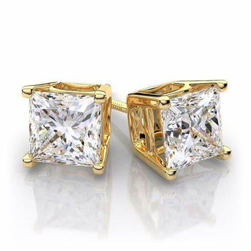14KY 1.06 CTTW PRINCESS CUT DIAMOND STUD EARRINGS LIGHT YELLOW SI1