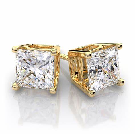 14KY .66 CTTW PRINCESS CUT DIAMOND STUD EARRINGS, H-SI1