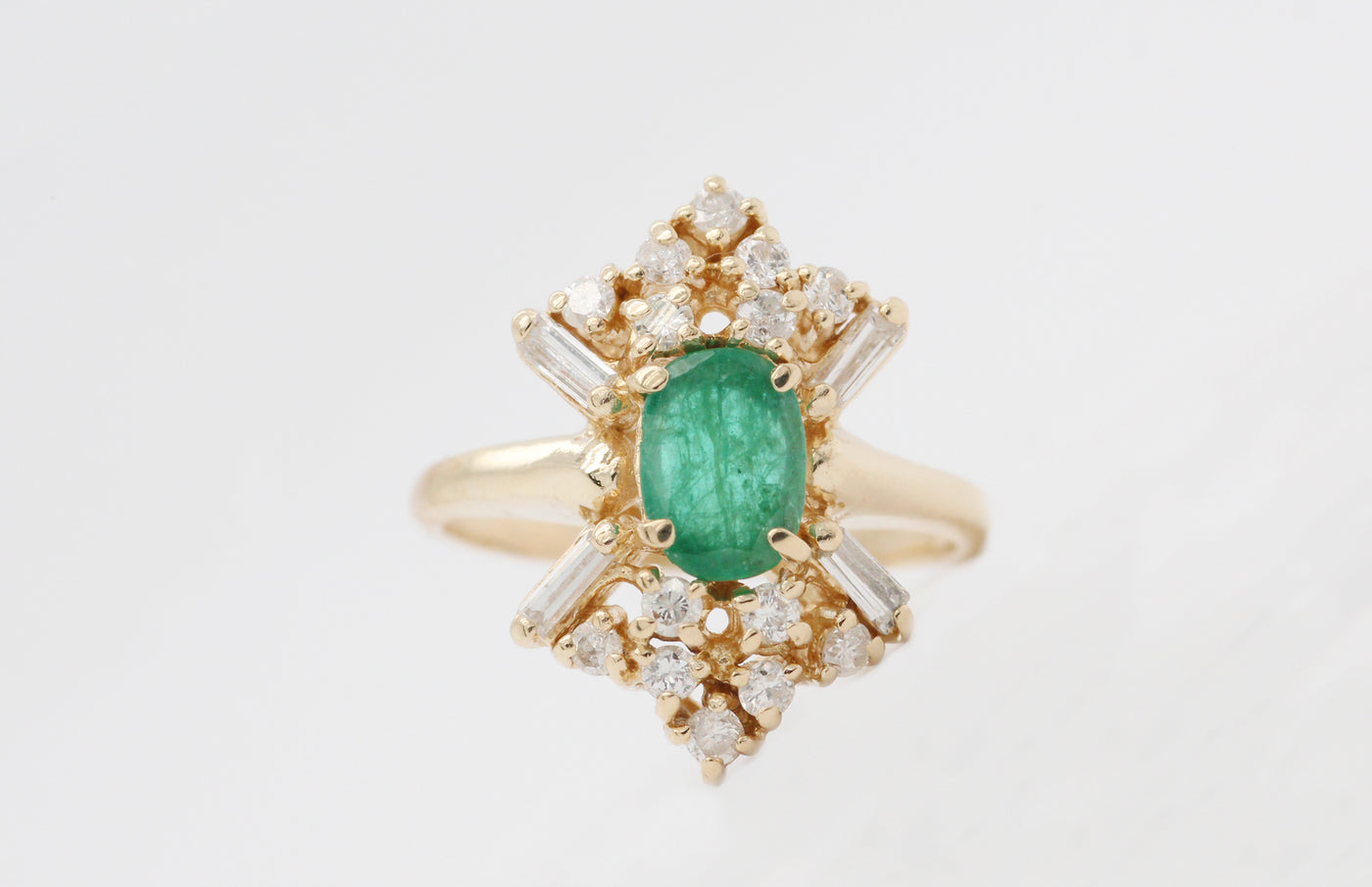 14KY .85 Ct Emerald And Diamond Ring