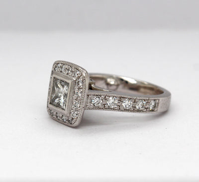 Estate Platinum Engagement Ring with 1.10 Ct Princess Cut Diamond and