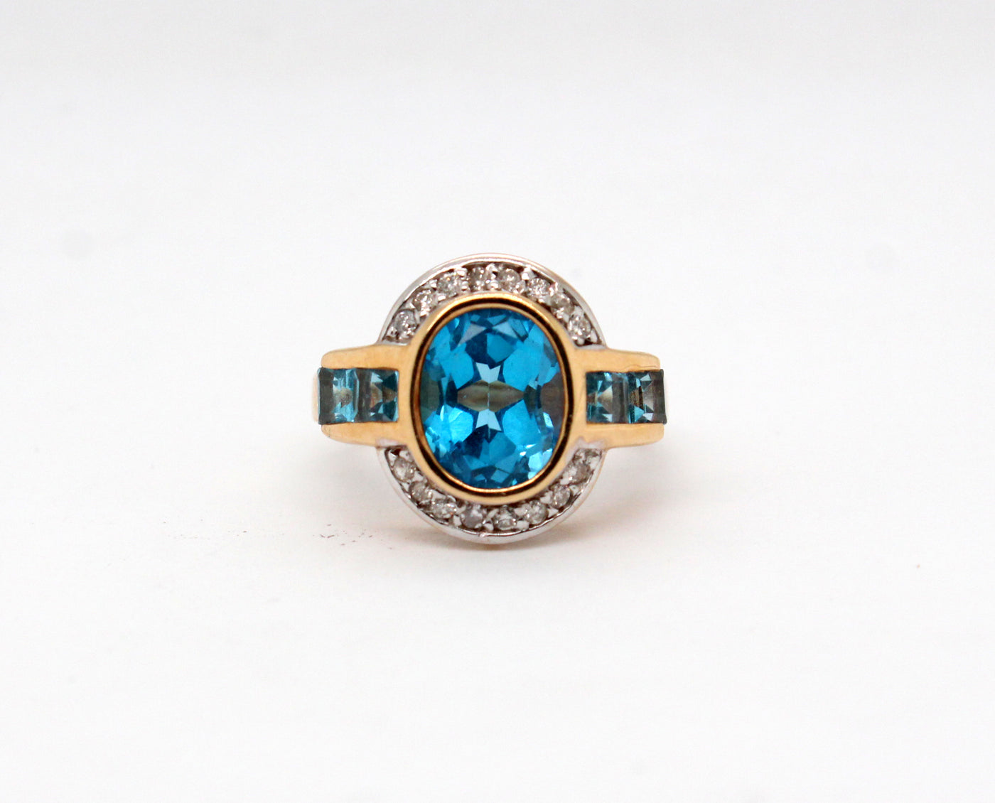 Estate 14KY 4.10 Cttw Blue Topaz and .20 Cttw Diamond Ring I in Color