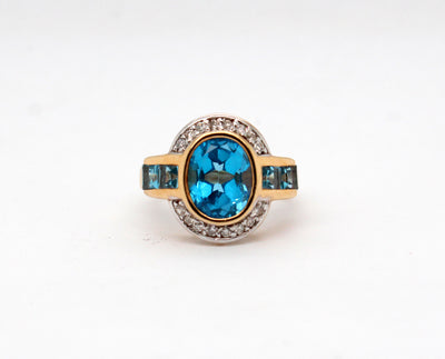 Estate 14KY 4.10 Cttw Blue Topaz and .20 Cttw Diamond Ring I in Color